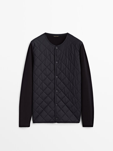 Contrast knit and quilted jacket