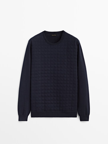 Wool and cotton sweater with quilted detail