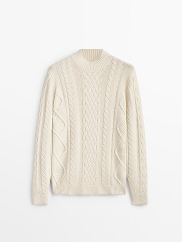 Kabelstrikket sweater i uld/cashmere