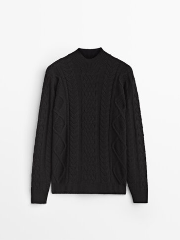 Kabelstrikket sweater i uld/cashmere