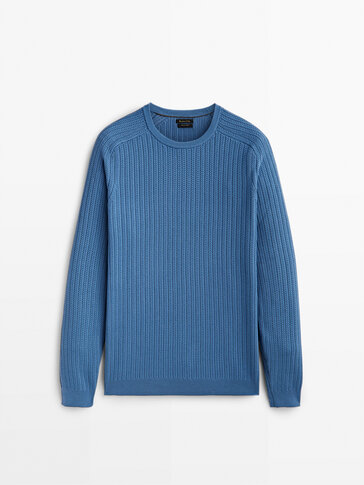 Cotton herringbone stitch knit sweater
