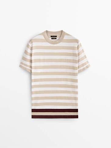 Striped knit T-shirt with contrast hem