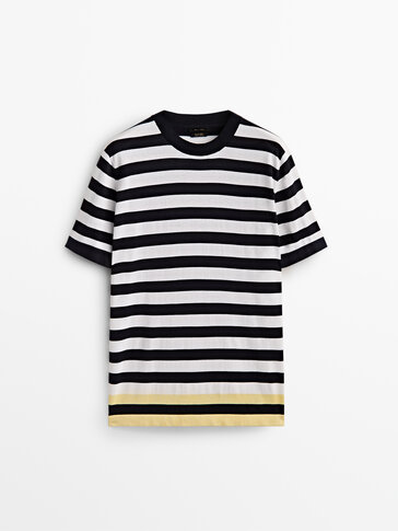 Striped knit T-shirt with contrast hem