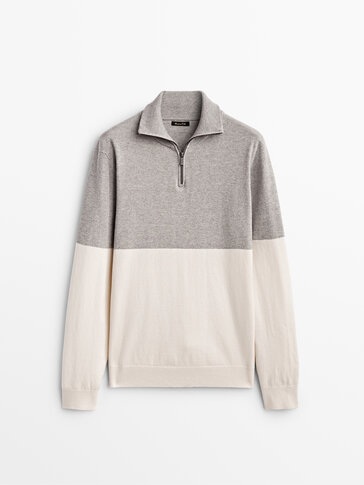 Mock turtleneck cotton-wool blend sweater