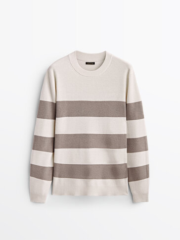 Striksweater i bomuld/uld