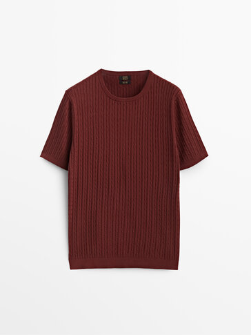 Cable-knit short sleeve top