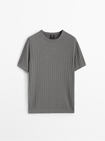Cable-knit short sleeve top