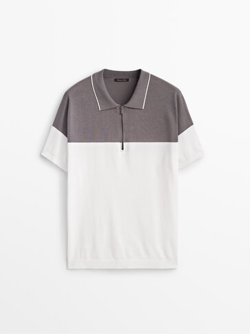 Cotton polo sweater with zip