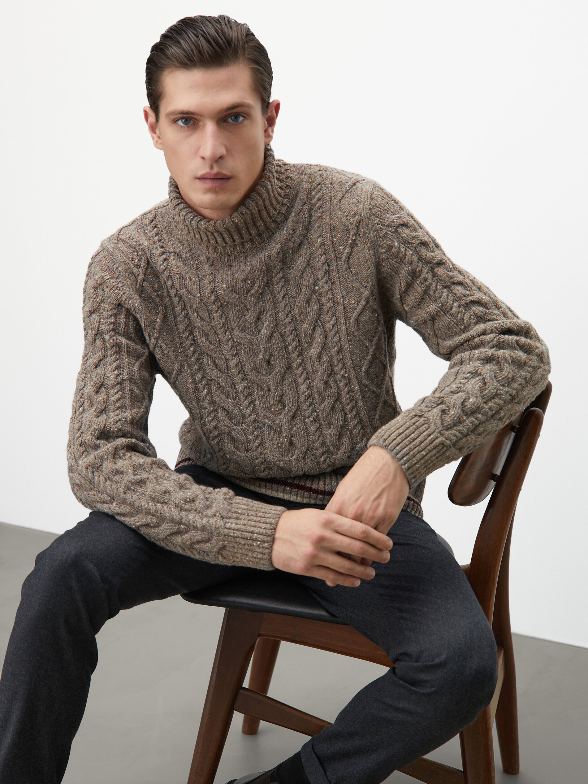 Massimo Dutti - Cable-knit wool and cashmere sweater with high neck