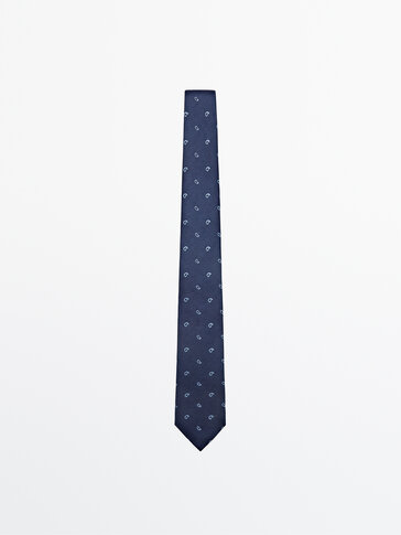 Gryno šilko kaklaraištis su peislio raštu