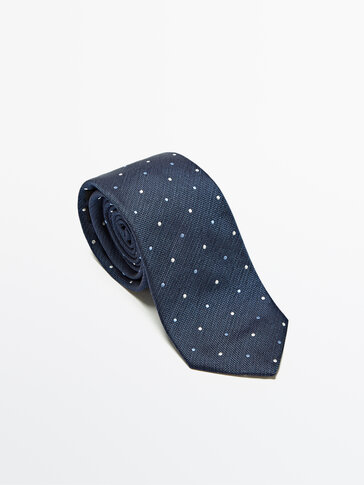 Polkaprikket slips i melange og 100% silke