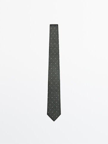 Taškuotas melanžinis 100 % šilko kaklaraištis