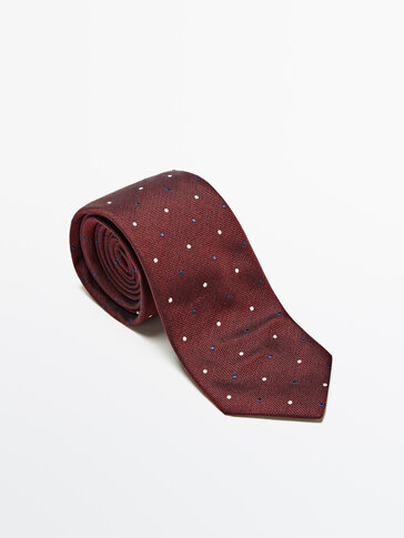 Taškuotas melanžinis 100 % šilko kaklaraištis