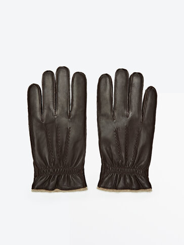 Γάντια με εξώραφα από δέρμα, μαλλί και κασμίρι