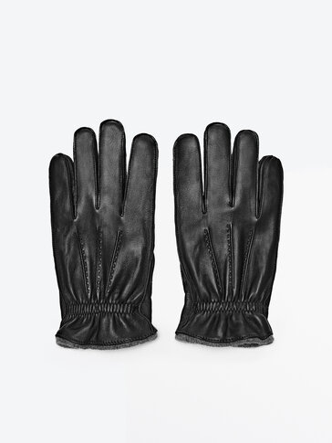 Leather, wool and cashmere gloves with topstitching