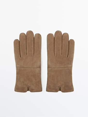 Kožené rukavice so semišovou povrchovou úpravou.