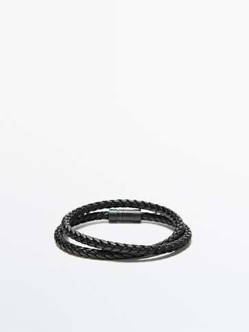 Double plait leather bracelet