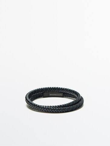 Two-tone plaited leather bracelet