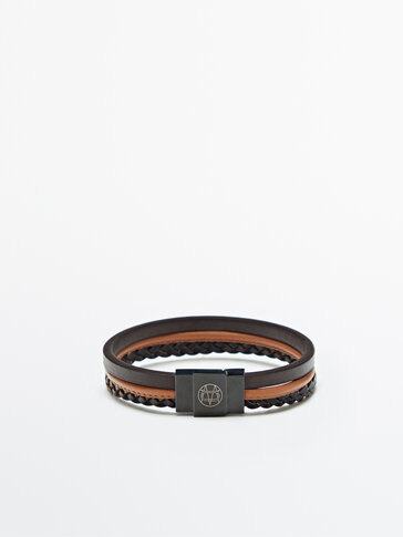 Triple-strand leather bracelet