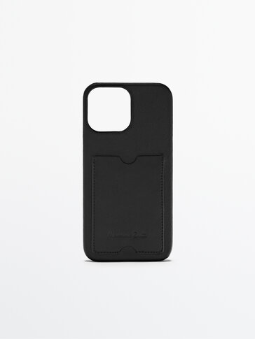 Кожен калъф за iPhone 13 Pro Max с джоб за карти