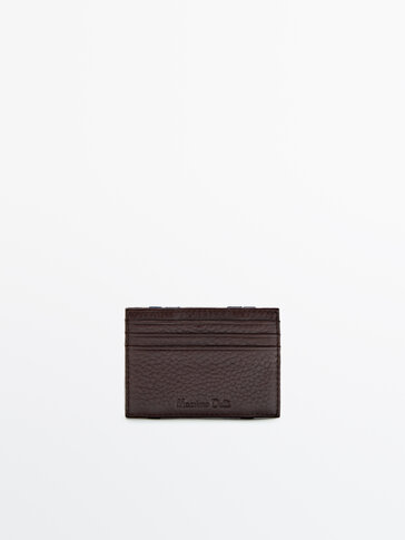Tumbled leather card holder with contrast interior