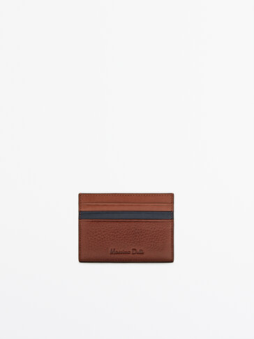 Контрастный кожаный кошелек для карточек с тиснением