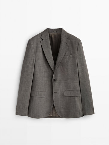 Серый костюмный пиджак из шерсти с узором «гусиная лапка»