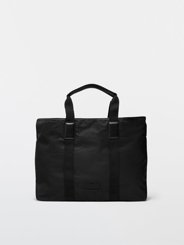 Nylon bag with leather details