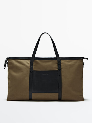 Canvas tote bag with leather details