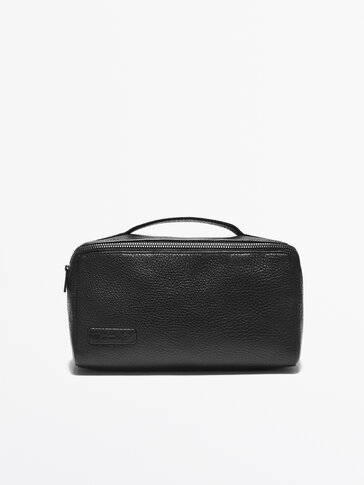 Leather toiletry bag with central zip Limited Edition