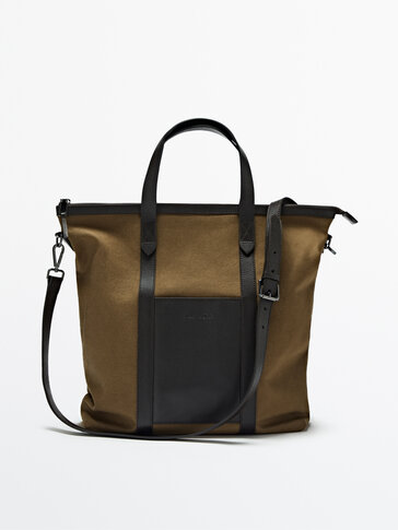 Canvas tote bag with leather details