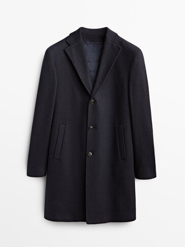 Wool blend coat with removable quilted lining