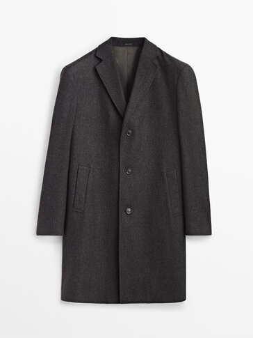 Manteau gris en laine motif chevrons