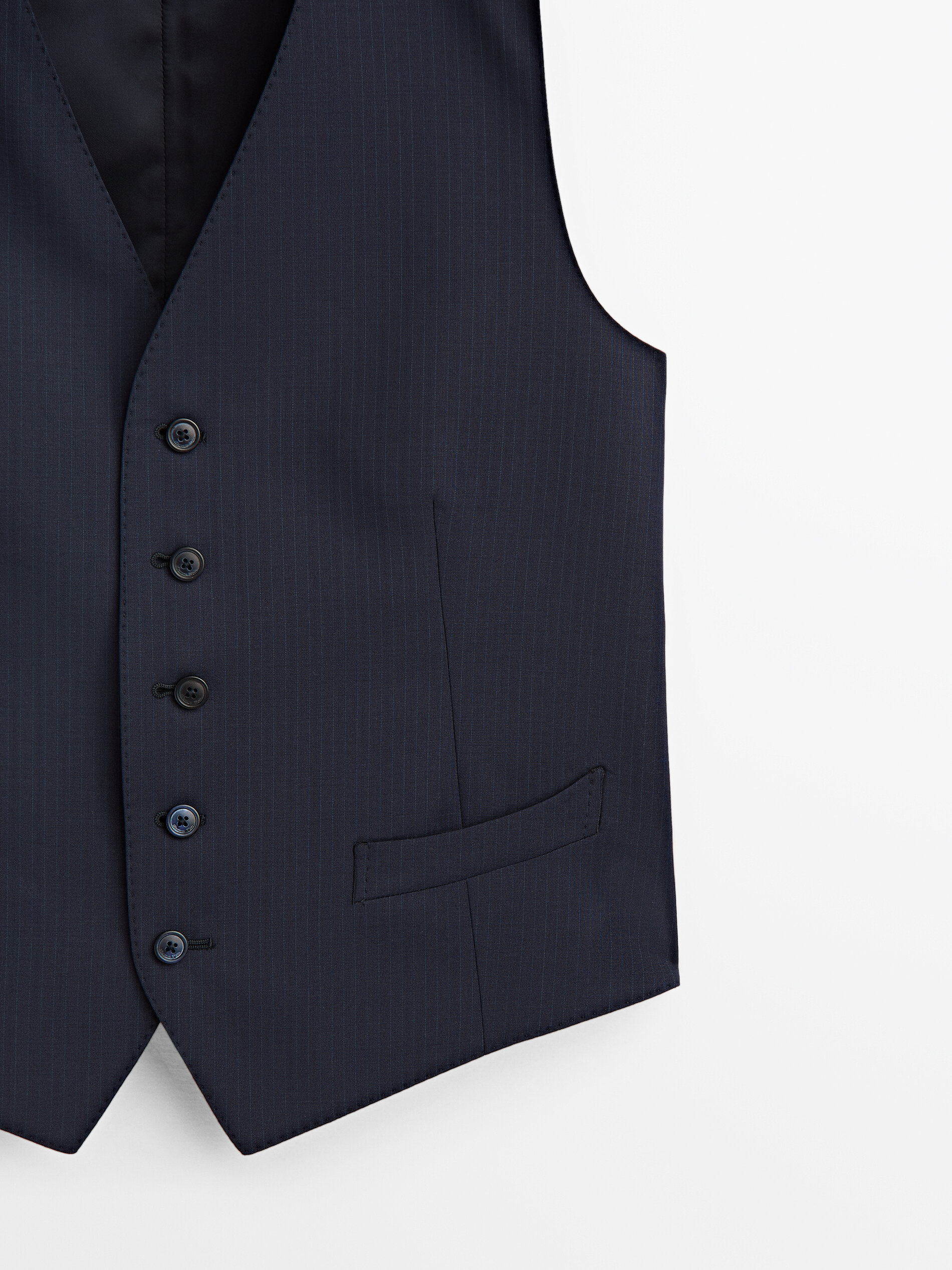 Massimo Dutti - Chaleco traje azul lana raya diplomática