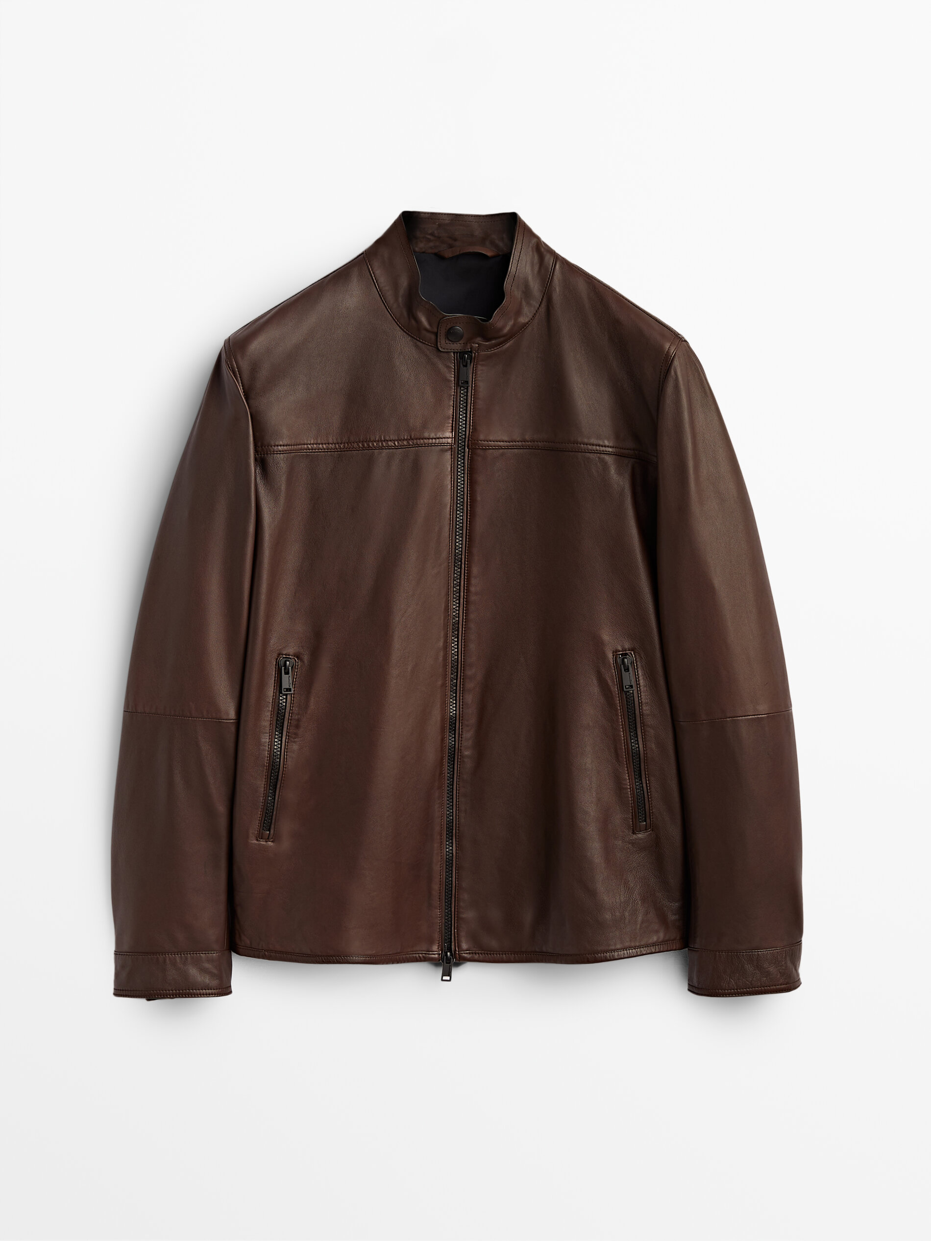 Chaqueta piel napa marrón - Massimo Dutti España