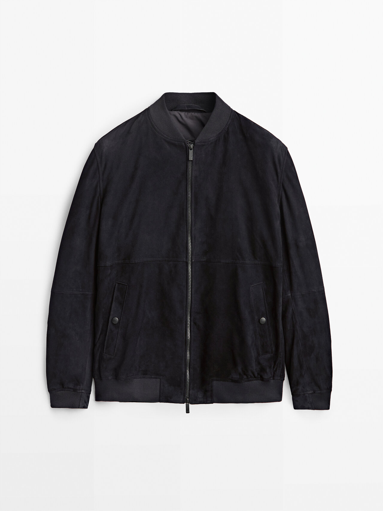 Massimo Dutti Suede Bomber Jacket In Navy Blue | ModeSens