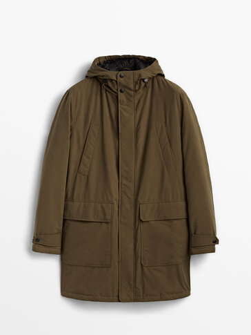 Feather parka with hood