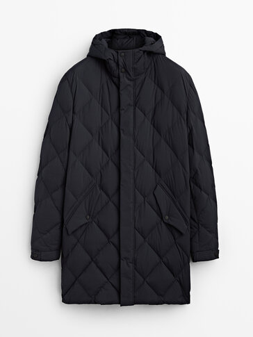 Quilted feather parka with hood