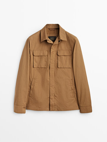 Safari jacket with leather detail