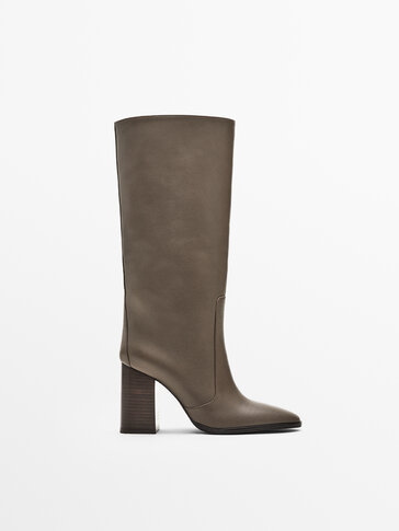 LEATHER MID-CALF HEELED  BOOTS
