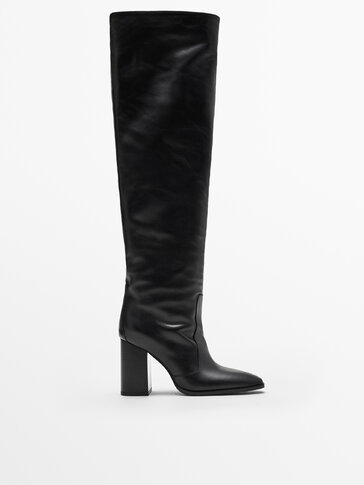BLACK LEATHER KNEE-HIGH BOOTS
