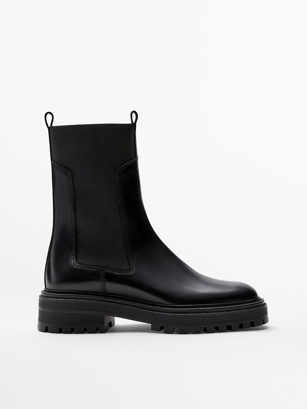 massimo dutti leather chelsea boots with track soles
