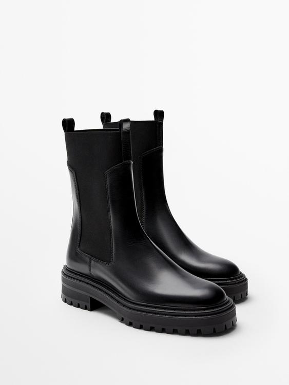 massimo dutti leather chelsea boots with track soles
