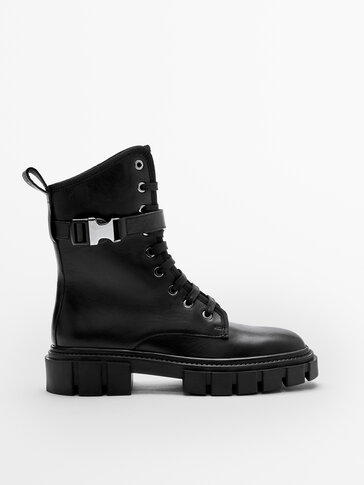 BLACK LEATHER ANKLE BOOTS WITH SUPER TRACK SOLE