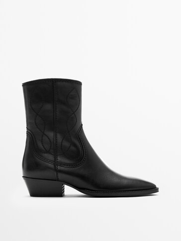 LEATHER COWBOY ANKLE BOOTS
