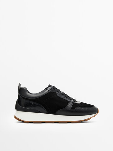 BLACK LEATHER TRAINERS WITH TRIMS