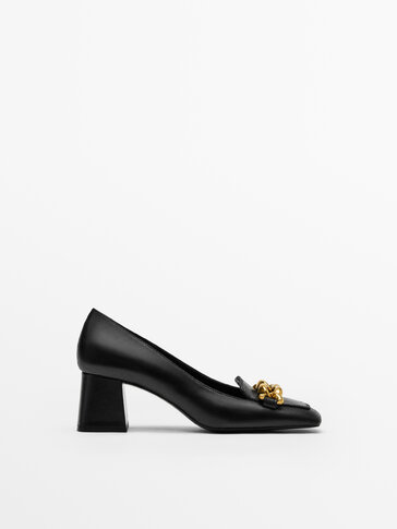 BLACK LEATHER HIGH-HEEL SHOES WITH CHAIN DETAIL - Massimo Dutti Canada