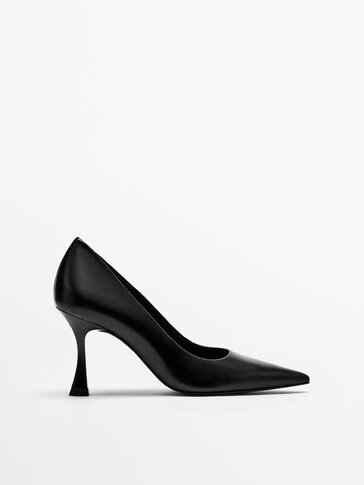 BLACK LEATHER HIGH-HEEL SHOES