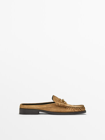 SPLIT SUEDE MULE LOAFERS WITH BUCKLE