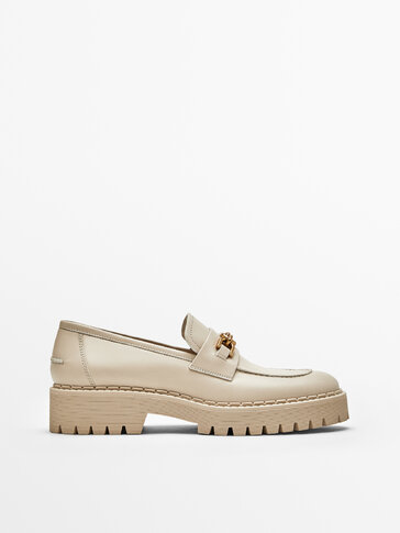 ECRU LEREN LOAFERS MET SUPER TRACKZOOL - Massimo Dutti Belgium